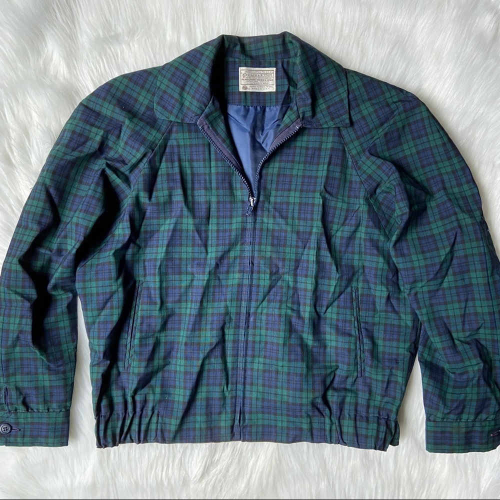 Pendleton Blue & Green Plaid Zip Bomber Jacket